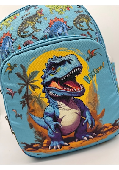 Dinozor Desen Folyo Beslenmeli Okul Çantası Seti / Turkuaz