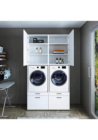 ROOMART ÇAMAŞIR-KURUTMA MAKİNESİ DOLABI + ÜST DOLABI MAT BEYAZ 24 Mat Beyaz