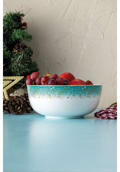 İstanbul Porselen Starlight Fine Bone New Year Yılbaşı Salata Kasesi 21 Cm Yeşil