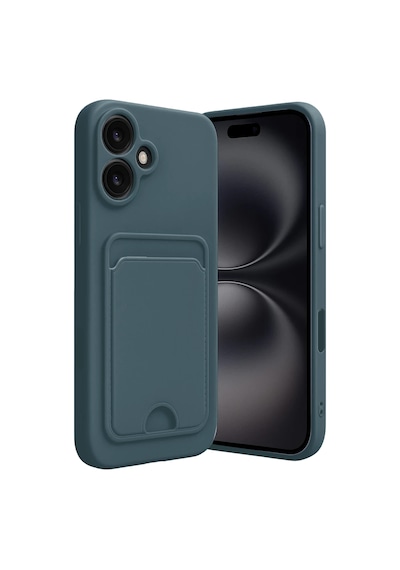 Apple İphone 16 Kılıf Kelvin Kartvizitli Silikon - Koyu Yeşil 0.2M-Çok Renkli