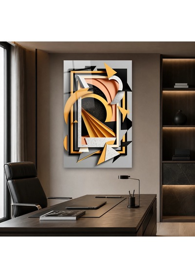 Art Deco Katmanlı Geometrik Formlar Çerçevesiz Cam Tablo