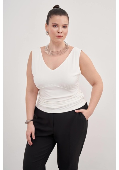 Myline Drape Detaylı Bluz-3350 Beyaz