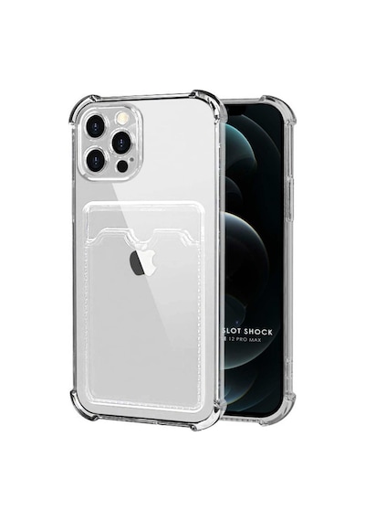 Apple Uyumlu iPhone 12 Pro Max Kılıf Darbe Emici Köşe Korumalı Kartlıklı Cüzdanlı Silikon Kapak Şeffaf