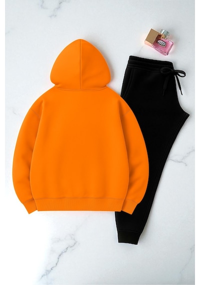 Uyguntarz Unisex Be Happy Baskılı Oversize Sweatshirt Takım turuncu