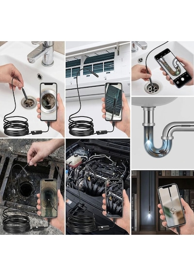 Buffer 3 Metre Android Telefon Uyumlu 6 Led Işıklı Su Geçirmez Endoskop / Boroskop Yılan Kamera Hd