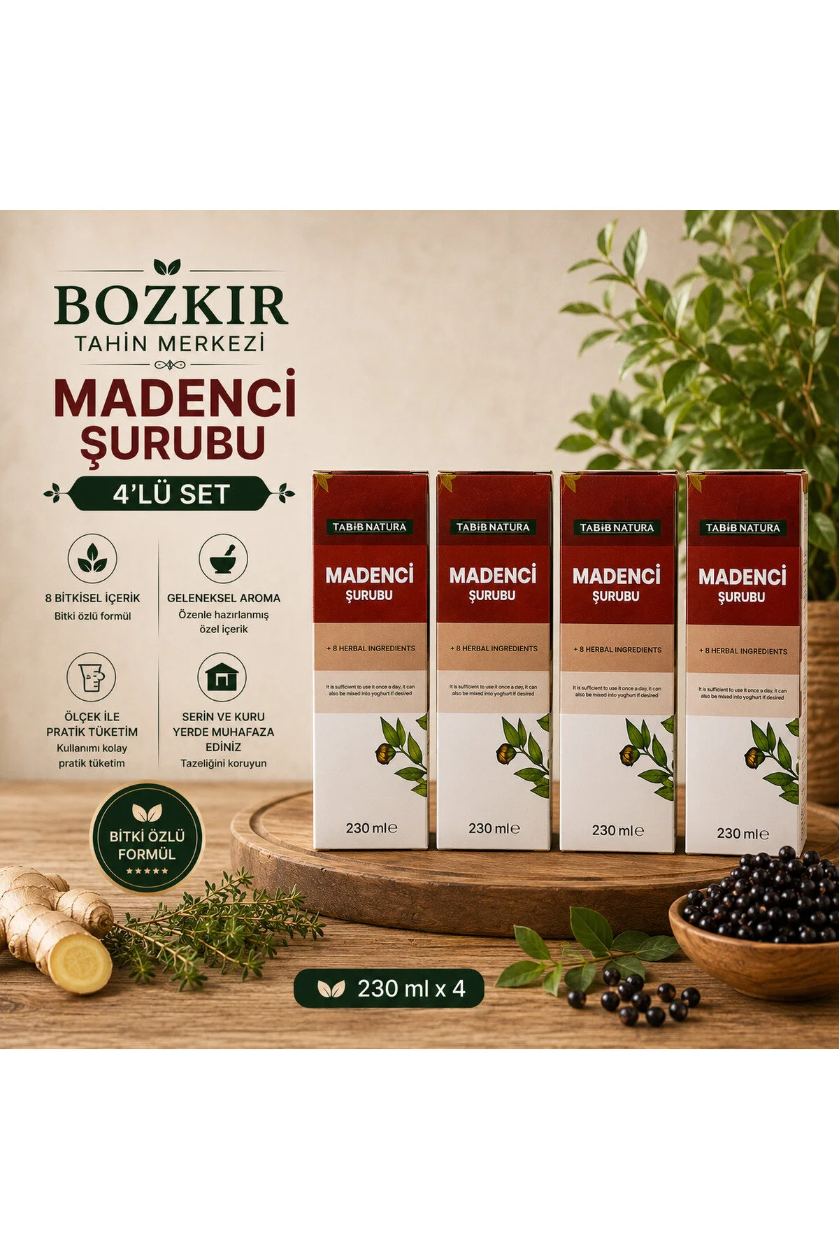 Bozkır Tahin Merkezi Madenci Şurubu 230 Gr 4 Adet Şekersiz& Bitki Özlü