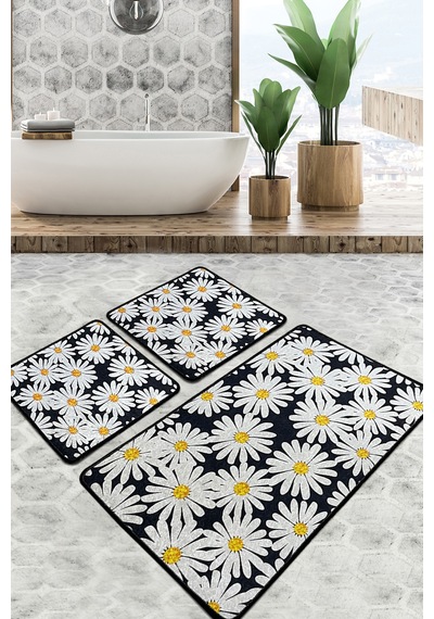 Primula Banyo Halısı Djt 3 Lü Set Beyaz - Sarı - Siyah