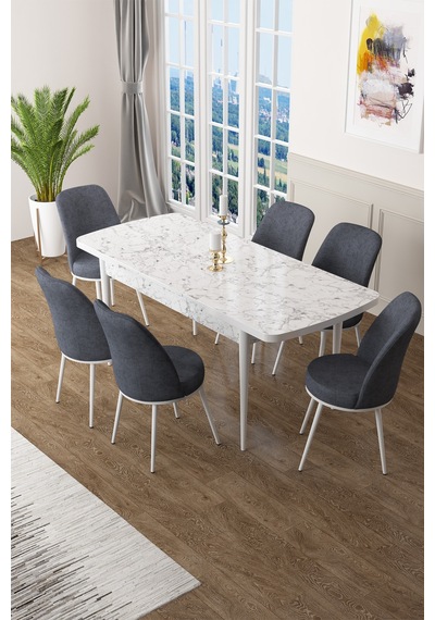 Canisa Zen Serisi 80x132 Mdf Açılabilir Beyaz Mermer Desen Masa Takımı Ve 6 Füme Sandalye Masa Beyaz Mermer Desenli Sandalyeler Füme Canisa Zen Serisi 80x132 Mdf Açılabilir Beyaz Mermer Desen Masa Takımı Ve 6 Füme Sandalye Masa Beyaz Mermer Desenli Sandalyeler Füme