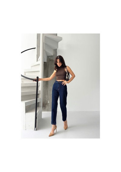 Kene Jeans Kadın Lacivert Ön Pensli Mom Jeans Lacivert
