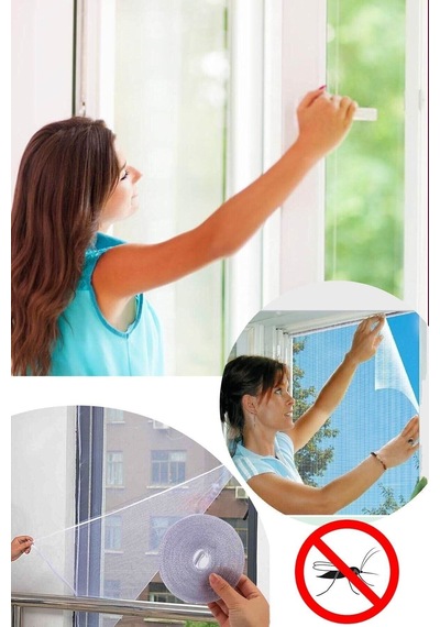 Kesilebilir Pencere Sinekliği Cırt Bantlı Yapışkanlı Çıkarılabilir Tül Sineklik 150cm X 130cm Cam