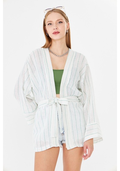 Armonika Kadın Açık Yeşil Kemerli Kimono Arm-25y001073