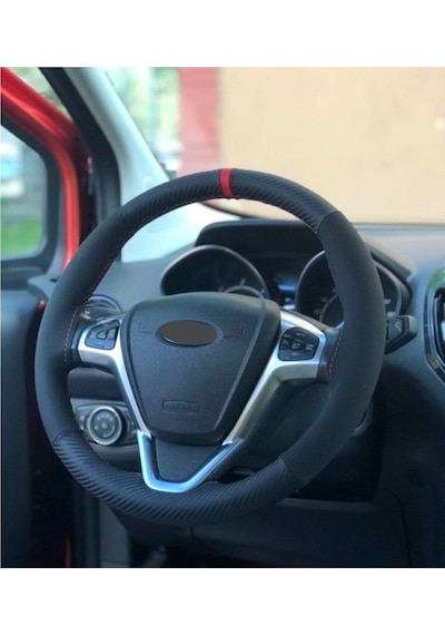 Ford Courier Alkantra-karbon Deri Dikmeli Direksiyon Kılıfı