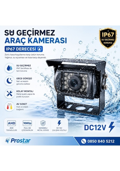 Ahd 1080p/cvbs Pal Metal Şapkalı Gece Görüşlü Rca Sarı Soketli Araç Kamerası