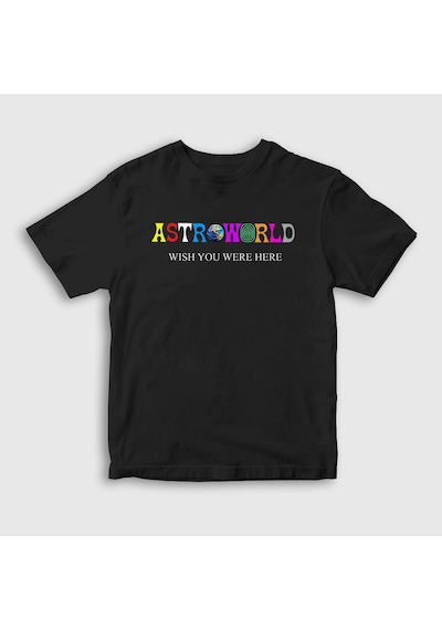 Presmono Unisex Çocuk Astroworld V4 Travis Scott T-shirt Siyah