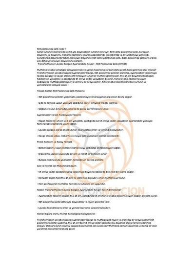 Transformacion Lavabo Süzgeci Ayarlanabilir Kevgir 304 Paslanmaz Çelik 721523