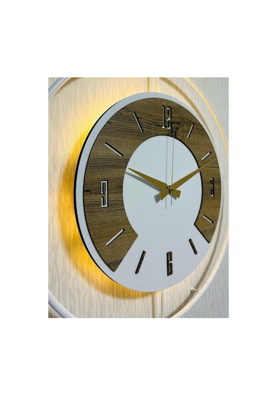 Pey Aksesuar 50x70 Cm Metal Ahşap Ve Işığın Muhteşem Uyumu Duvar Saati Dekoratif Ahşap-m54-beyaz-beyaz-keçe-keçe