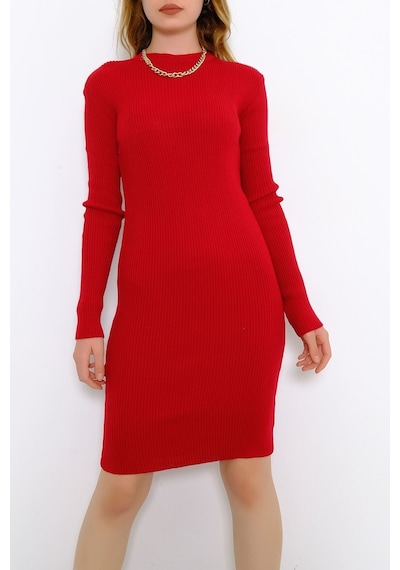 Bensu Store - Bisiklet Yaka Triko Elbise Kırmızı - 571.1612. 001