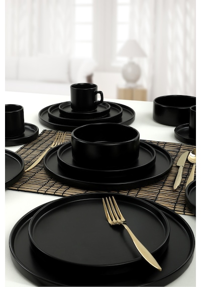 Keramika Mat Siyah Stackable Yemek Takımı 20 Parça 4 Kişilik