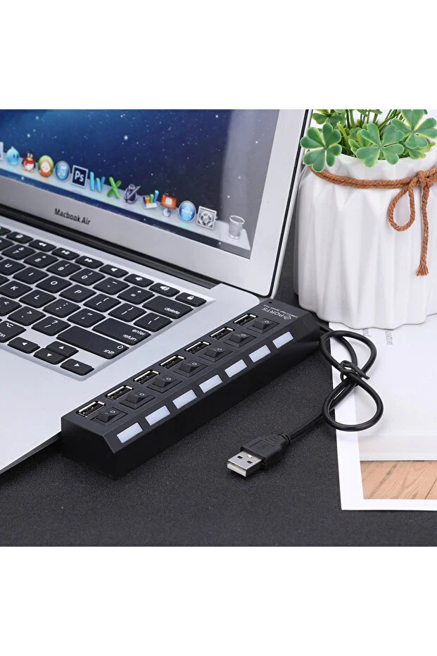 7 Port Usb Çoklayıcı Hub Anahtarlı Aç/kapa Düğmeli Işıklı Usebe Çoğaltıcı Hub Switch Tak Çalıştır