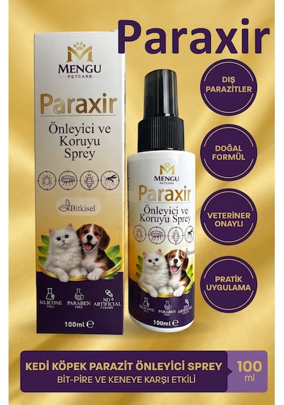 Mengu Petcare Paraxir Bit Pire Kene Spreyi Doğal Koruma Kedi Köpek Kuş Tavşan Uyumlu Büyük Boy Şişe 100 Ml