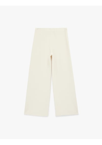 Koton Standart Bel Düz Geniş Paça Pantolon Bej 6wak40158ek Ekru