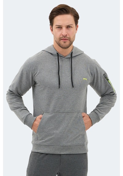 Slazenger Ozzy In Erkek Kanguru Cepli Kapüşonlu Gri Sweatshırt Gri