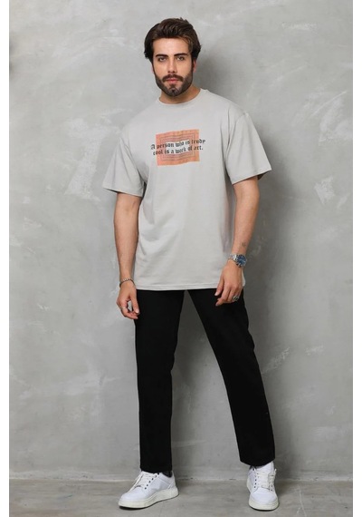 Assema Erkek Baskılı T-shirt Kısa Kol Bisiklet Yaka Regular Fit Rahat Kalıp Tişört - Gri Çok Renkli