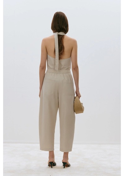 Suud Collection Bej Marty Halter Yaka Poplin Bluz