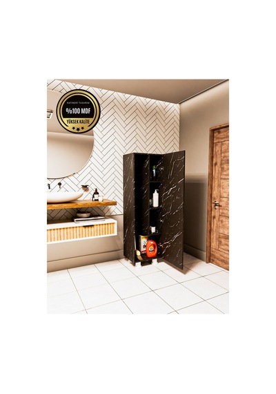 Elox Banyo Dolabı Raflı Farklı Tasarım Siyah