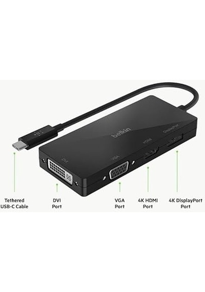 Belkin Multiport Usb-c Adaptörü Vga, Dvi, 4k Hdmi, 4k Displaypor