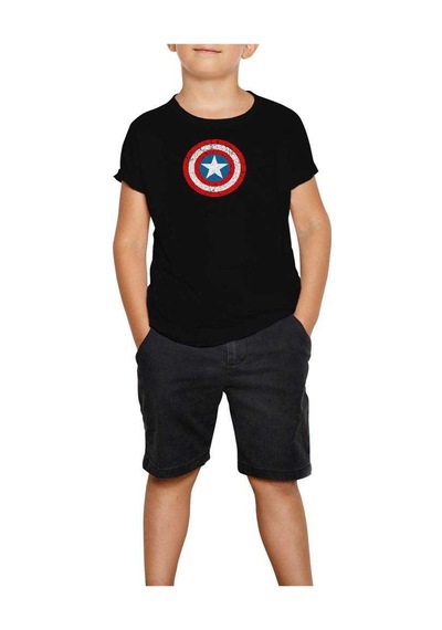 Zepplin Giyim Captain America Kalkan Siyah Çocuk Tişört