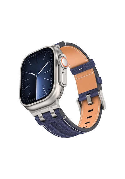Apple Watch 7 45mm Uyumlu Kordon Kot Kumaş Tasarımlı Krd-153 Gümüş-mavi