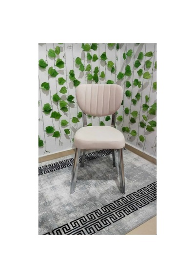 Krom Metal Ayak Elma Mutfak Salon Sandalyesi Kafe Restoran Sandalyesi Metal Sandalye Bej