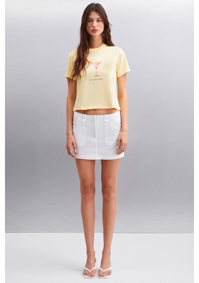 Grımelange Ivonne Kadın Cocktail Baskı Desenli Kısa Kollu Organik Pamuklu Bisiklet Yaka Crop Sarı T-shirt Grımelange Ivonne Kadın Cocktail Baskı Desenli Kısa Kollu Organik Pamuklu Bisiklet Yaka Crop Sarı T-shirt