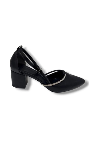 Mergenshoes T011 Siyah Taşlı 5 Cm Kalın Topuk Kadın Ayakkabı