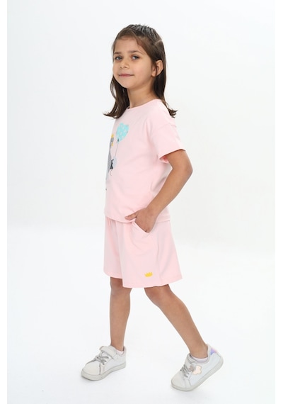 Toontoy Kids Toontoy Kız Çocuk Ördek Baskılı Şortlu Takım Pudra