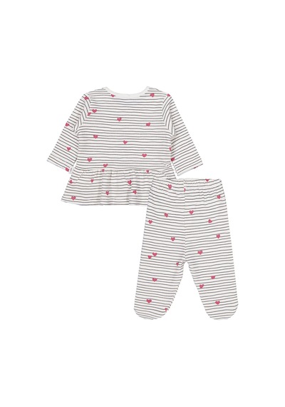 Civil Baby Çizgi Kalp Empirme 1-9 Ay Pijama Takımı - Ekru
