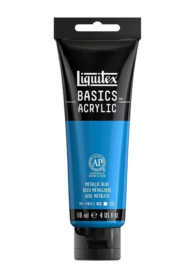 Basıcs Akrilik Boya, 118ml 4oz Tüp, Metalik Mavi Renkli