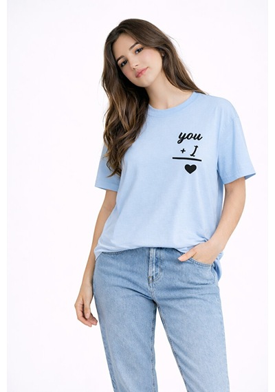 Sevgili Kombini You I Yazılı Çift Tişört Oversize Unisex Partner Kombin Seti Mavi