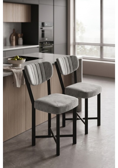 Sandalye 2 Adet Baby Face Kumaş Metal Ayak Modern Mutfak Sandalyesi Cafe Balkon Ofis Elma Gri