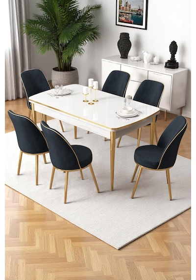 Canisa Nira Serisi 70x114 Mdf Açılabilir Beyaz Mutfak Masa Takımı 6 Antrasit Sandalye Gold Detay Masa Beyaz Sandalye Antrasit Ayaklar Gold Canisa Nira Serisi 70x114 Mdf Açılabilir Beyaz Mutfak Masa Takımı 6 Antrasit Sandalye Gold Detay Masa Beyaz Sandalye Antrasit Ayaklar Gold