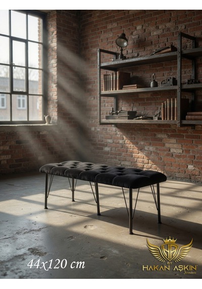 By Hakan Aşkın Metal Ayaklı 120 Cm %100 Mdf Babyface Puf & Bench Tekli Siyah Bbface