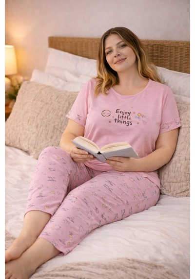 Nisanca Kadın Büyük Beden Rahat Pijama Takımı Yumuşak Dokulu, Konforlu Ev Giyimi Pudra