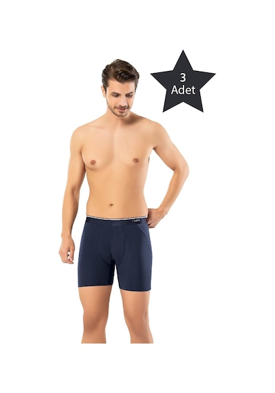 Erdem Lacivert 3'lü Pamuk Elastan Uzun Boxer 1470 Lacivert