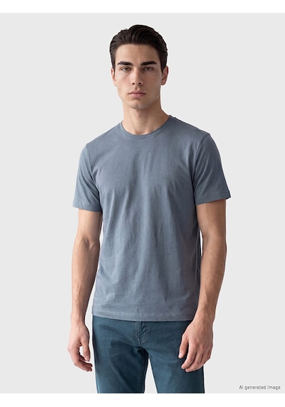 Lcwaıkıkı Classic İndigo Regular Fit %100 Pamuk Erkek Tişört