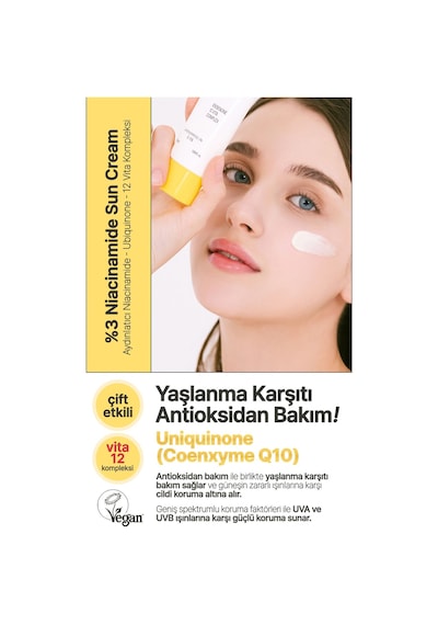 Yeppda %3 Niacinamide İçeren Aydınlatıcı Vegan Güneş Kremi Yeppda Niacinamide Sun Cream SPF50+ PA++++ 50ml