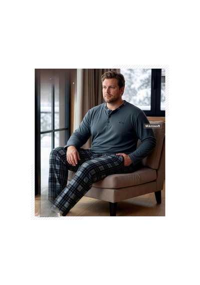 Pijamoni Pjm Erkek Battal Beden Mikrosoft Düğmeli Yaka Kışlık Pijama Takımı 6415/1 - 1 Adet Füme Pijamoni Pjm Erkek Battal Beden Mikrosoft Düğmeli Yaka Kışlık Pijama Takımı 6415/1 - 1 Adet Füme