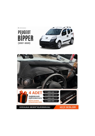 Peugeot Bipper Tam Kapalı 2007-2020 Uyumlu Torpido Örtüsü, Torpido Kılıfı - Siyah