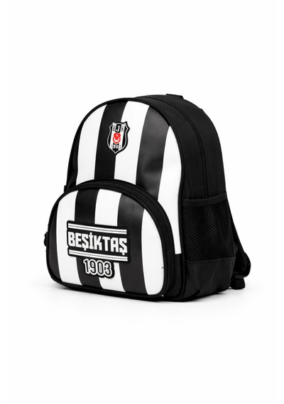 Beşiktaş Lisanslı Çubuk Desenli Rubber Logolu Su İtici Kumaşlı Anaokulu Sırt Çantası Siyah - Beyaz