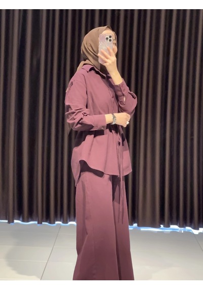Olla Collection Keten Gömlek Pantolon Takım - Bordo